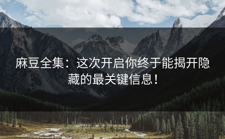 麻豆全集：这次开启你终于能揭开隐藏的最关键信息！