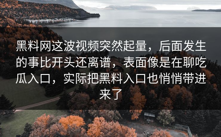 黑料网这波视频突然起量，后面发生的事比开头还离谱，表面像是在聊吃瓜入口，实际把黑料入口也悄悄带进来了
