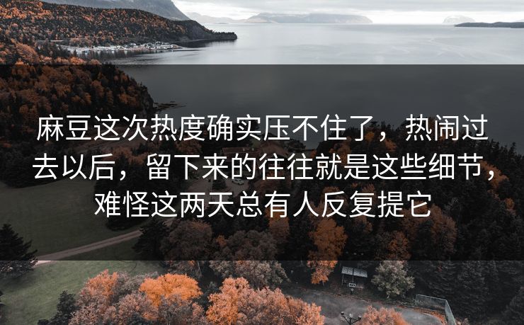 麻豆这次热度确实压不住了，热闹过去以后，留下来的往往就是这些细节，难怪这两天总有人反复提它